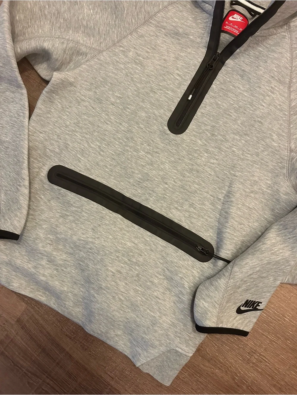 Nike Tech Gray Pullover Hoodie with Black Accents